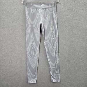 Nike Women Activewear Pants Large Gray Tie Dye Leggings Swoosh Logo 29 in Inseam